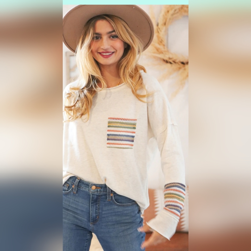 Cream Embroidered Pocket Design Top